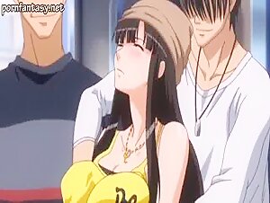 Brunette anime cutie gets rubbed